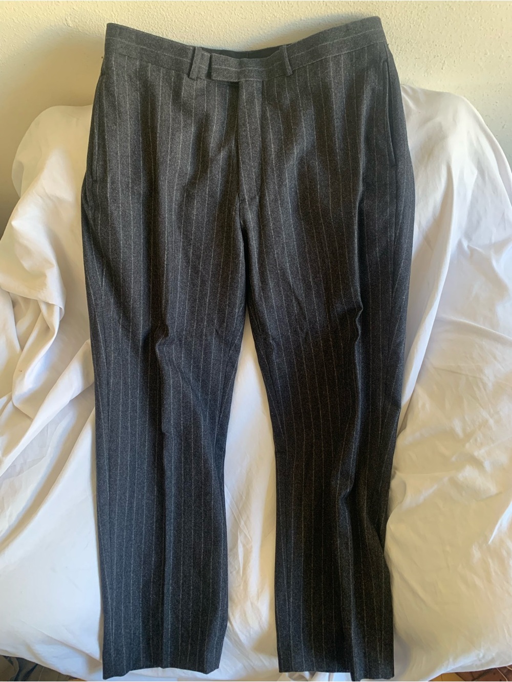 Polo Ralph Lauren Black Gray Wool Trousers VTG Striped Pants SZ 34 x 30 Slim Fit